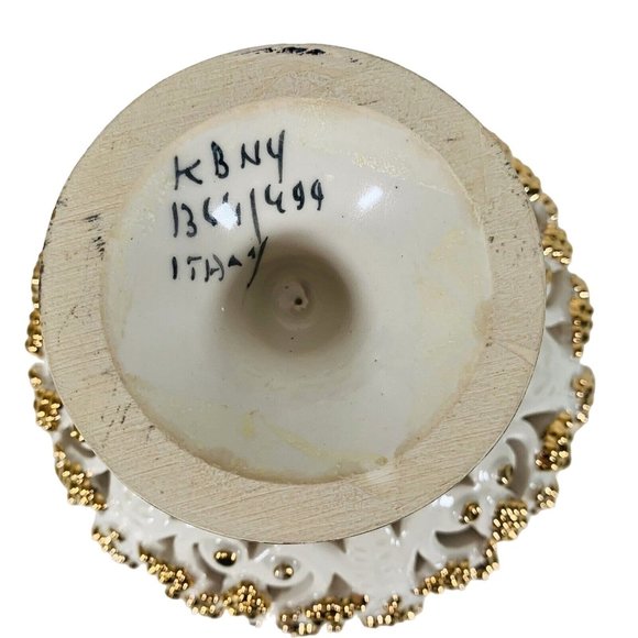 VTG MCM Italian Porcelain Compote Lid Candy Dish Nut Bowl 6” Pierced Marked #499 - Picture 7 of 12